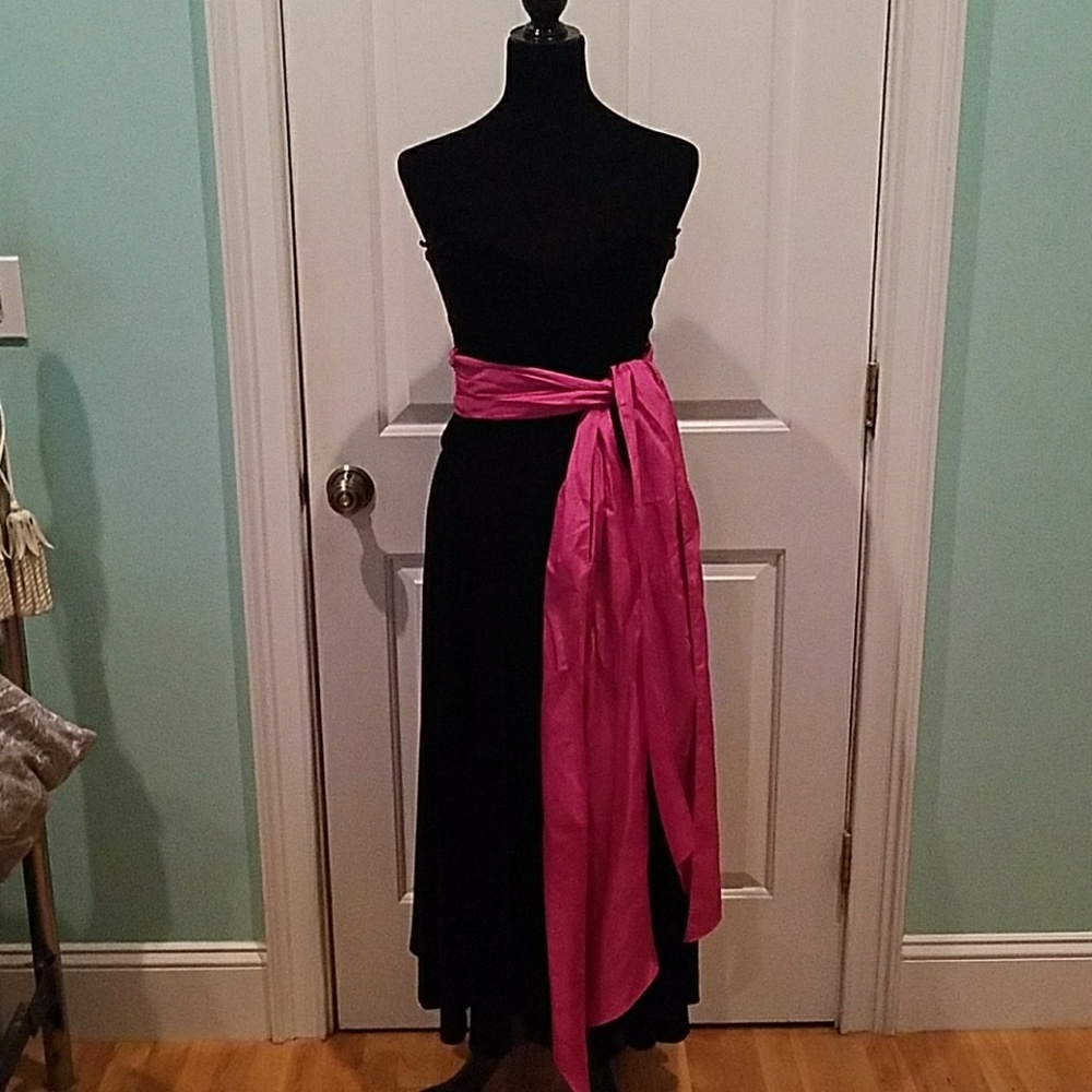 Black Midi Dress with Fuchsia Sash